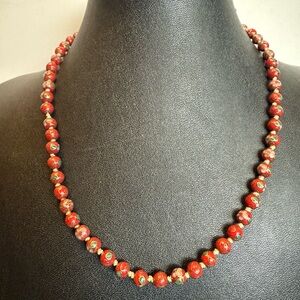 Vintage Chinese Red Cloisonné Floral Design Necklace